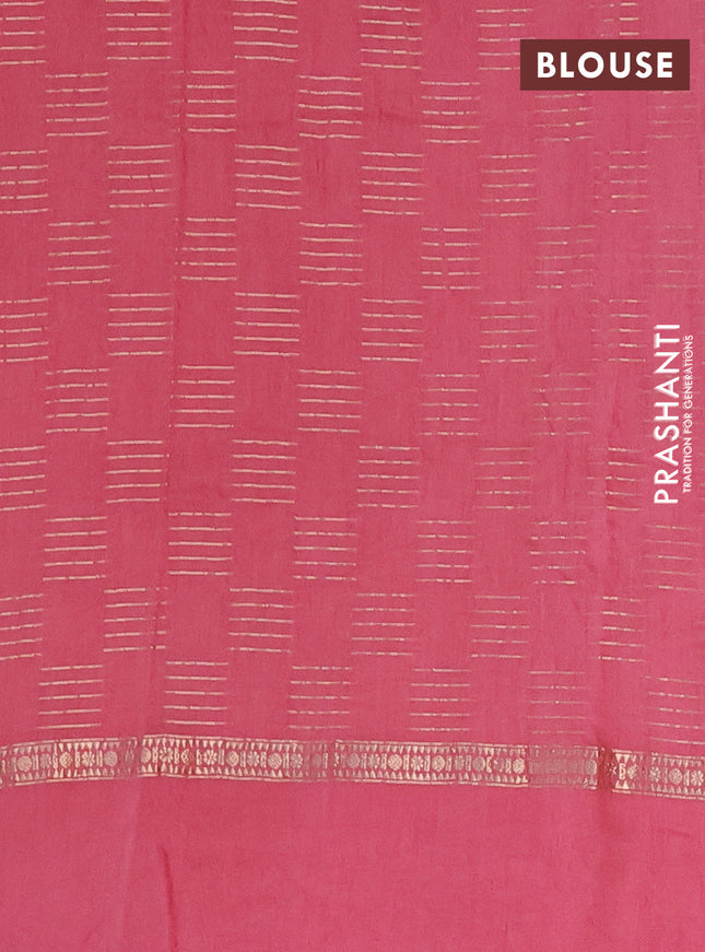 Semi chanderi saree peach pink with allover zari weaves and embroidery border