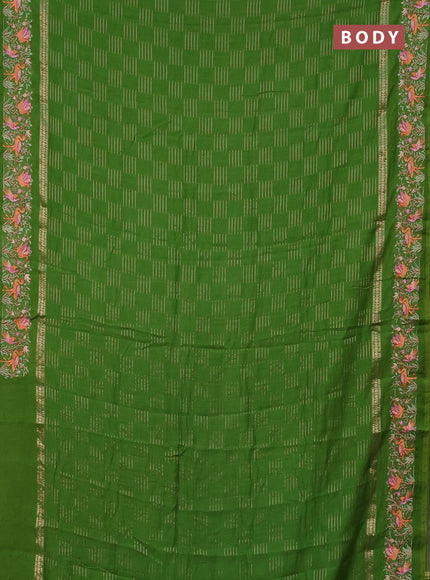 Semi chanderi saree light green with allover zari weaves and embroidery border