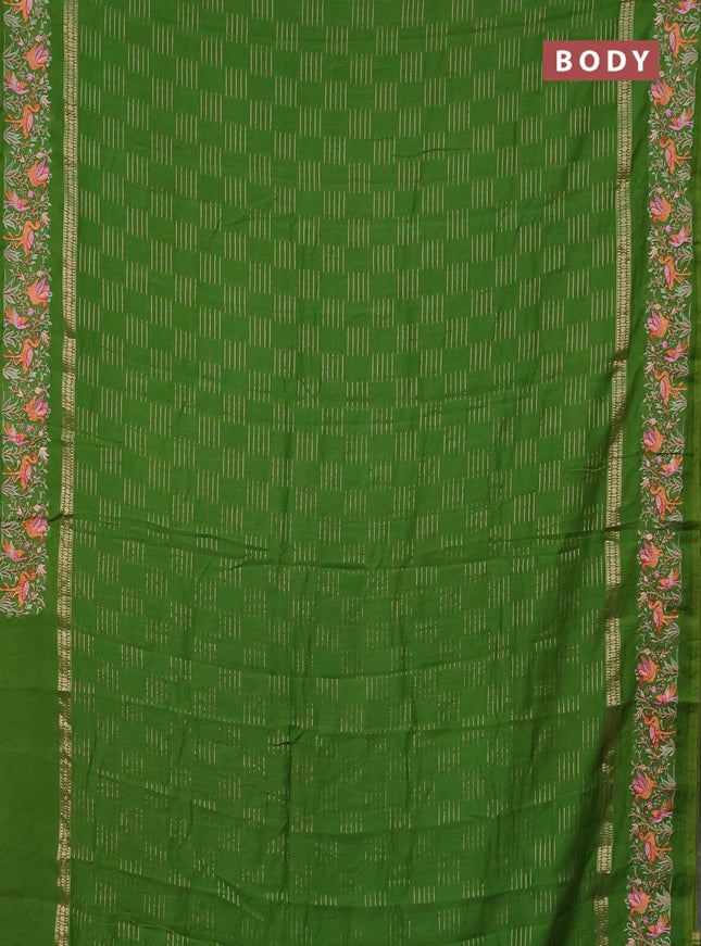 Semi chanderi saree light green with allover zari weaves and embroidery border