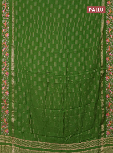 Semi chanderi saree light green with allover zari weaves and embroidery border