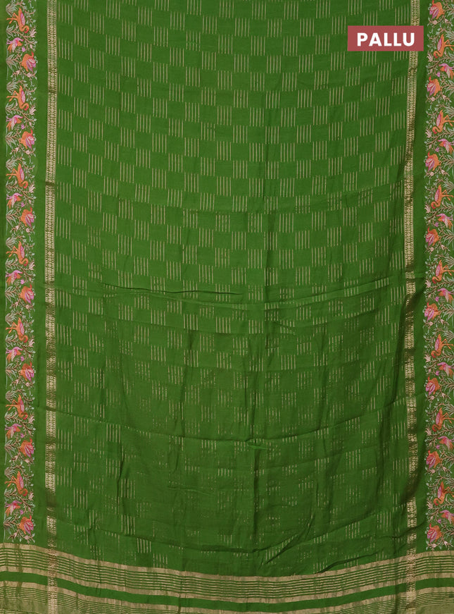 Semi chanderi saree light green with allover zari weaves and embroidery border