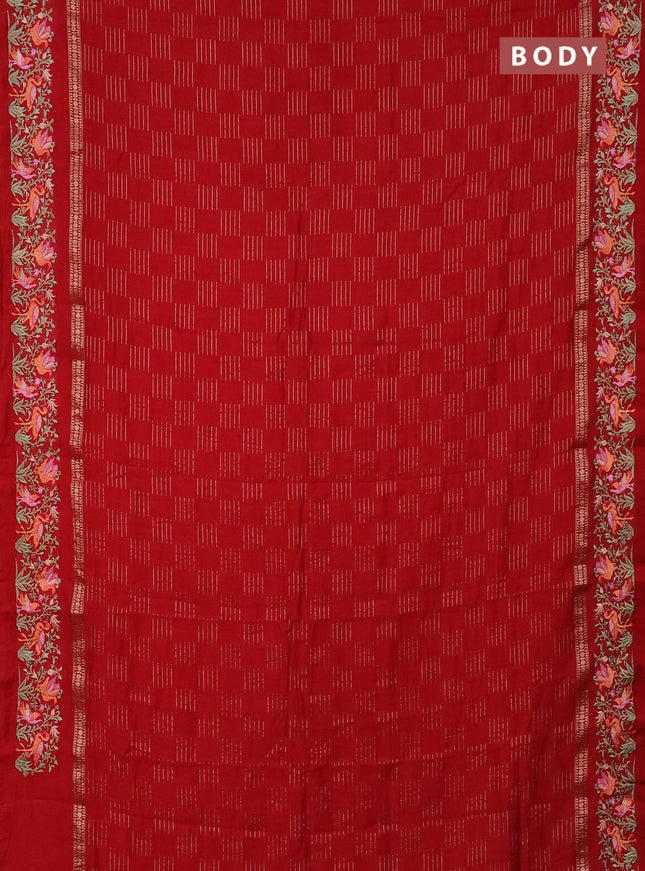 Semi chanderi saree red with allover zari weaves and embroidery border