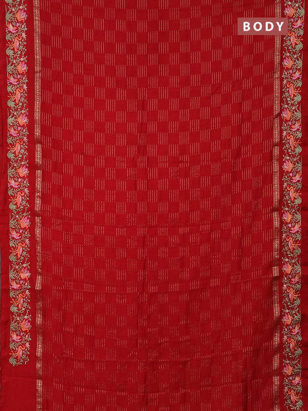 Semi chanderi saree red with allover zari weaves and embroidery border