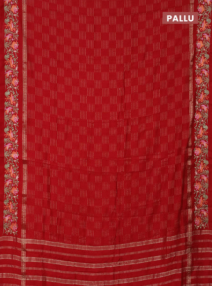 Semi chanderi saree red with allover zari weaves and embroidery border
