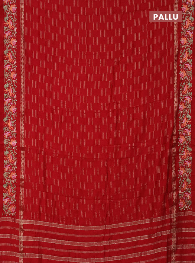 Semi chanderi saree red with allover zari weaves and embroidery border