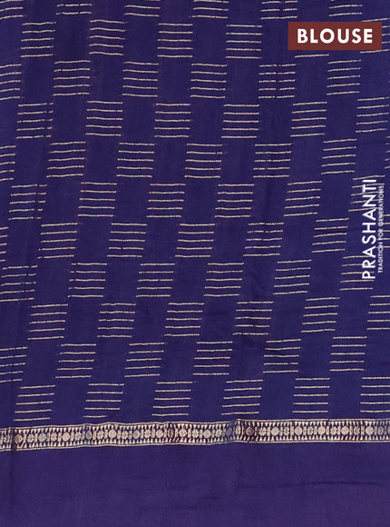 Semi chanderi saree dark blue with allover zari weaves and embroidery border