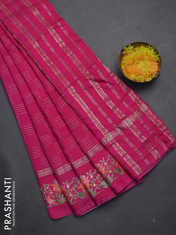 Semi chanderi saree pink with allover zari weaves and embroidery border