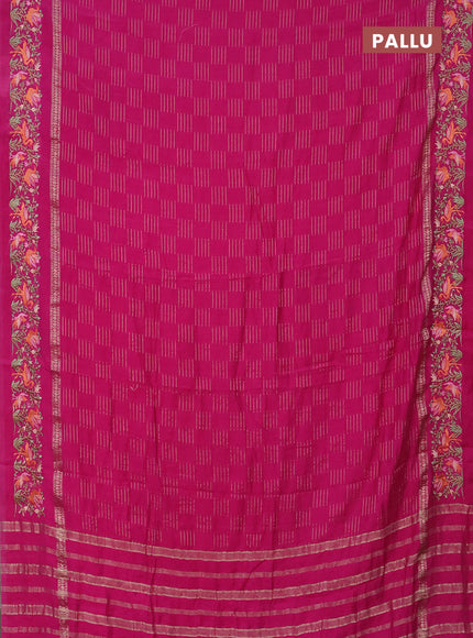 Semi chanderi saree pink with allover zari weaves and embroidery border