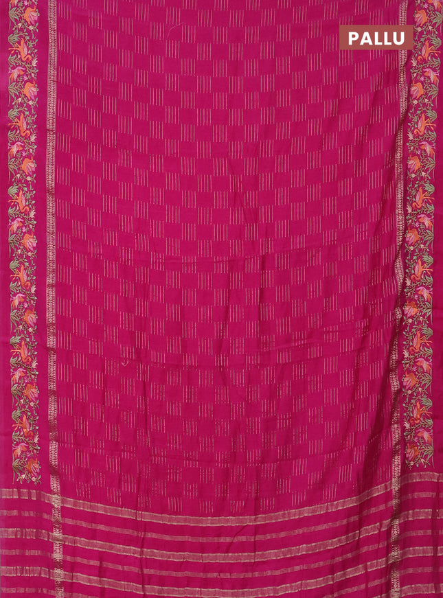 Semi chanderi saree pink with allover zari weaves and embroidery border