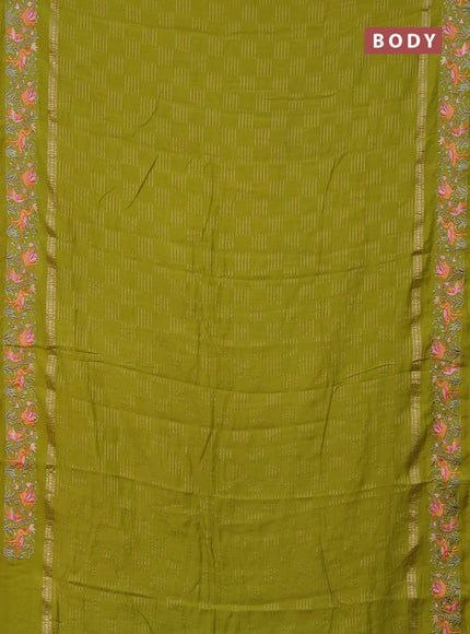 Semi chanderi saree lime green with allover zari weaves and embroidery border