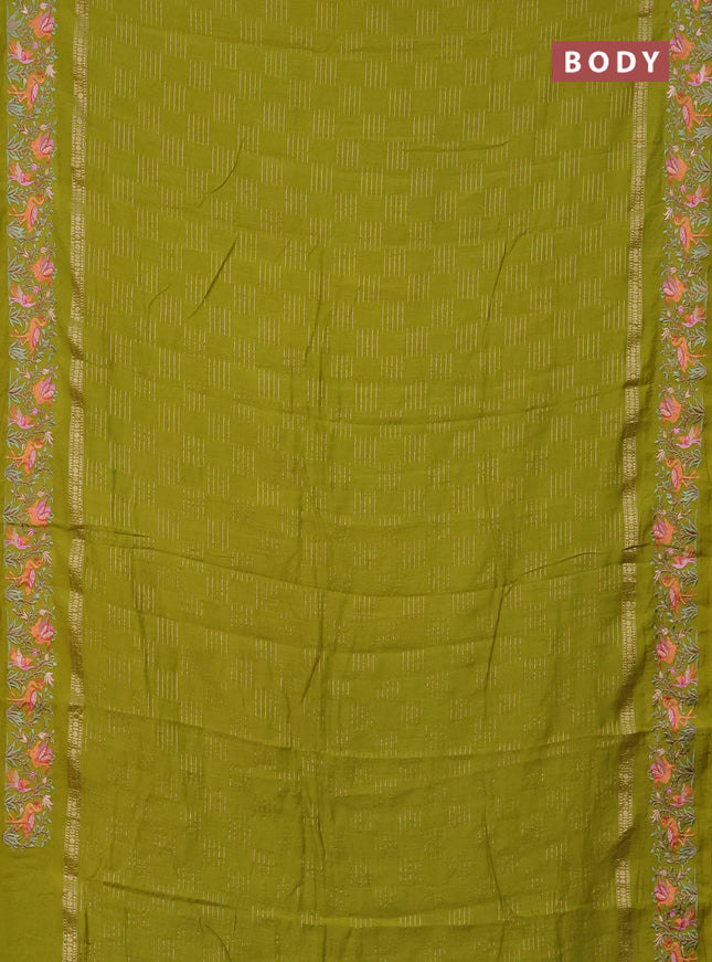 Semi chanderi saree lime green with allover zari weaves and embroidery border