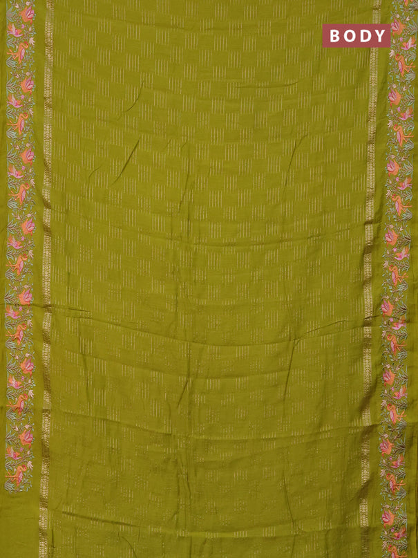 Semi chanderi saree lime green with allover zari weaves and embroidery border