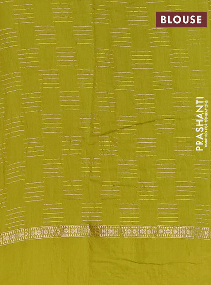 Semi chanderi saree lime green with allover zari weaves and embroidery border