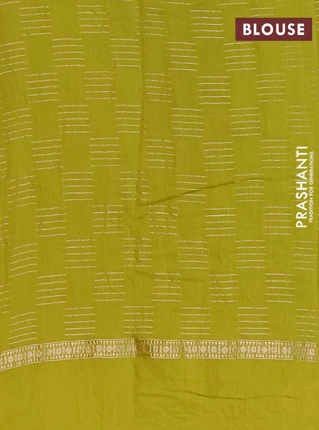 Semi chanderi saree lime green with allover zari weaves and embroidery border