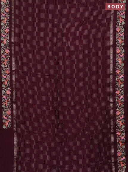 Semi chanderi saree deep maroon with allover zari weaves and embroidery border