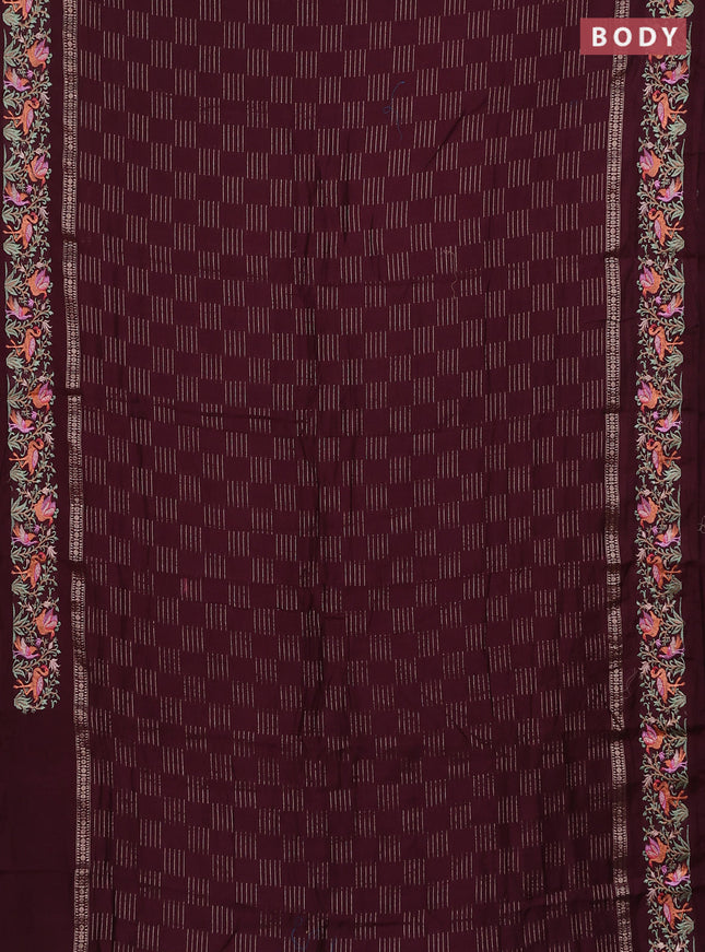 Semi chanderi saree deep maroon with allover zari weaves and embroidery border