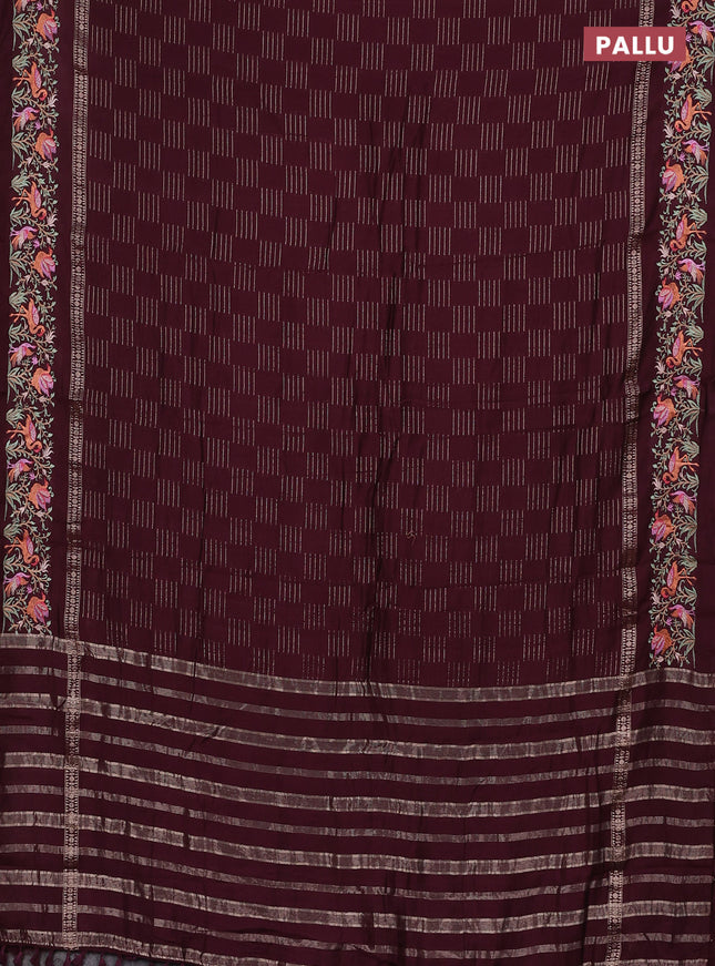 Semi chanderi saree deep maroon with allover zari weaves and embroidery border