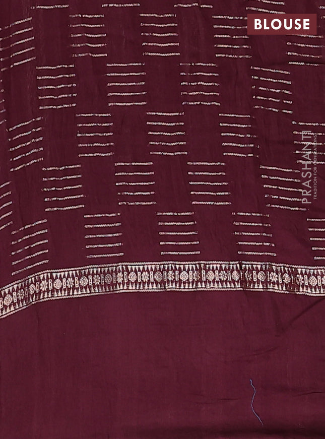 Semi chanderi saree deep maroon with allover zari weaves and embroidery border