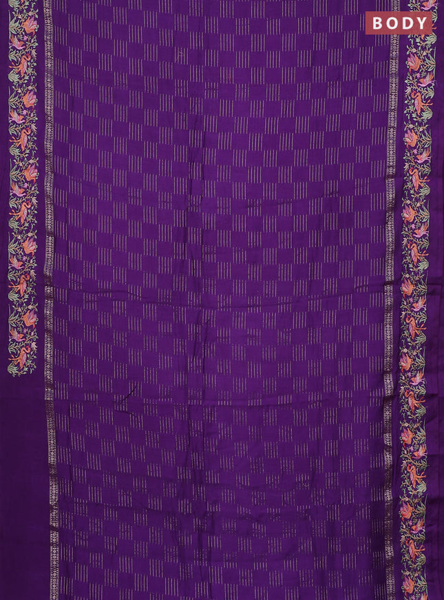 Semi chanderi saree violet with allover zari weaves and embroidery border
