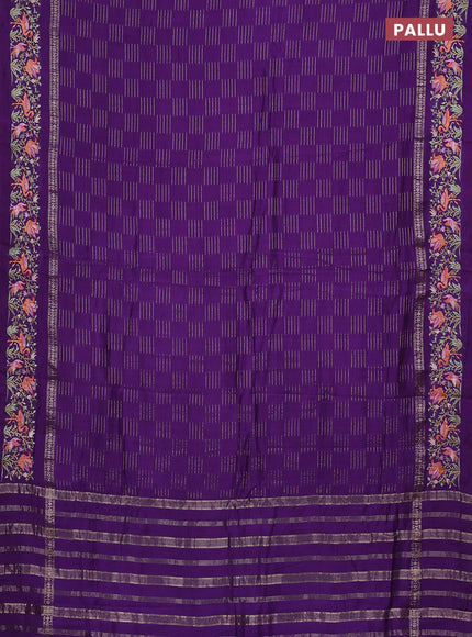 Semi chanderi saree violet with allover zari weaves and embroidery border