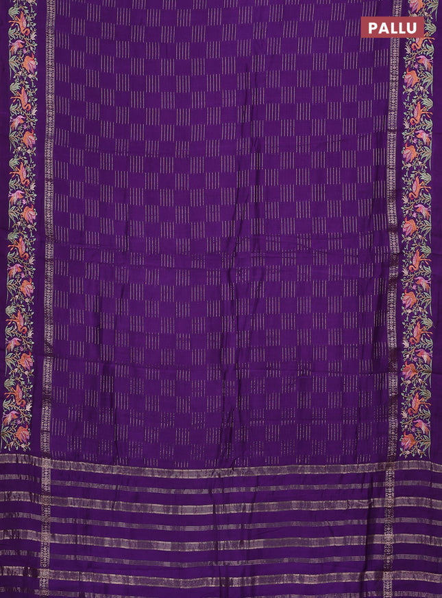 Semi chanderi saree violet with allover zari weaves and embroidery border