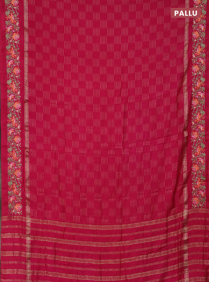 Semi chanderi saree pink with allover zari weaves and embroidery border