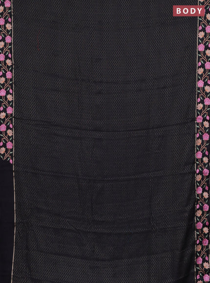 Semi chanderi saree black with allover zari weaves and floral embroidery border
