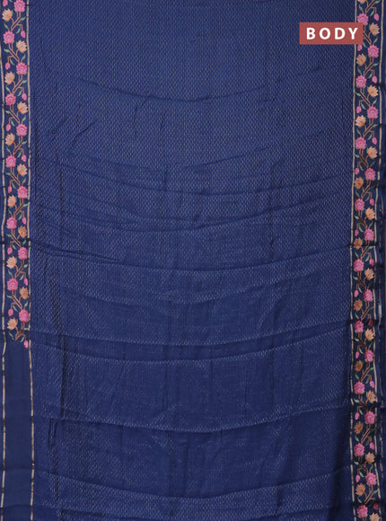 Semi chanderi saree blue with allover zari weaves and floral embroidery border