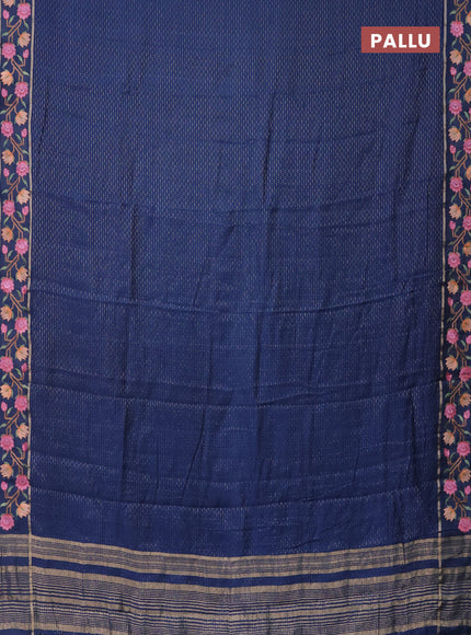 Semi chanderi saree blue with allover zari weaves and floral embroidery border