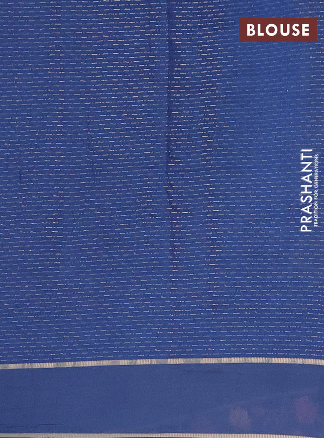 Semi chanderi saree blue with allover zari weaves and floral embroidery border
