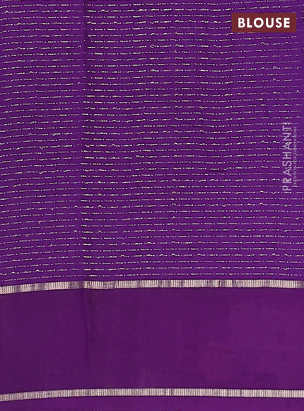 Semi chanderi saree violet with allover zari weaves and floral embroidery border