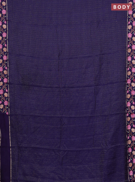 Semi chanderi saree blue with allover zari weaves and floral embroidery border