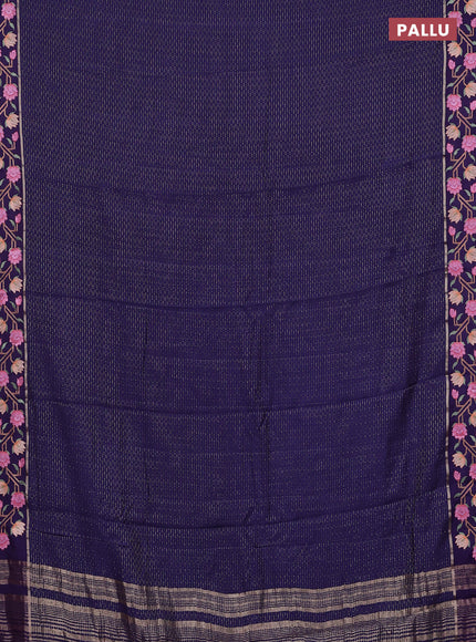 Semi chanderi saree blue with allover zari weaves and floral embroidery border