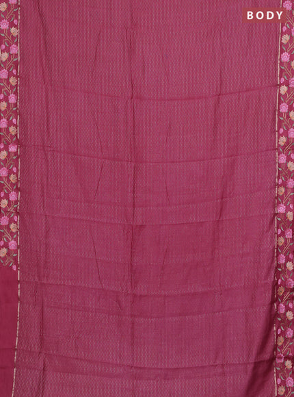 Semi chanderi saree pink shade with allover zari weaves and floral embroidery border