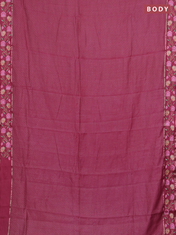 Semi chanderi saree pink shade with allover zari weaves and floral embroidery border