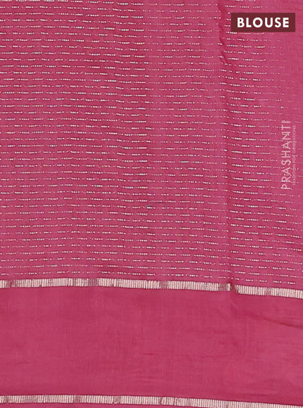 Semi chanderi saree pink shade with allover zari weaves and floral embroidery border