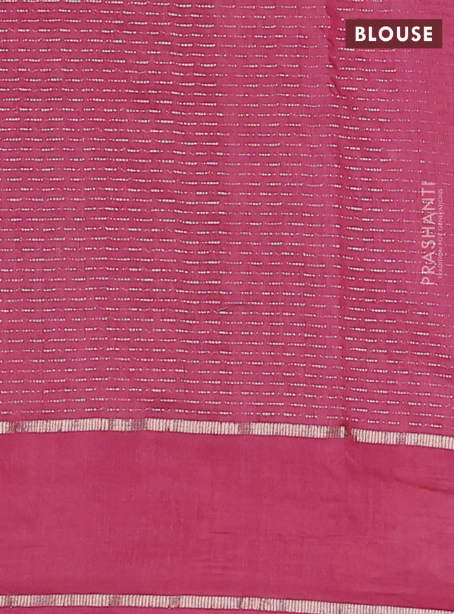 Semi chanderi saree pink shade with allover zari weaves and floral embroidery border