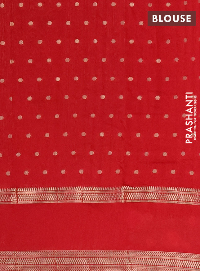 Semi chanderi saree red with allover zari woven buttas and floral embroidery border