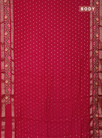 Semi chanderi saree pink with allover zari woven buttas and floral embroidery border
