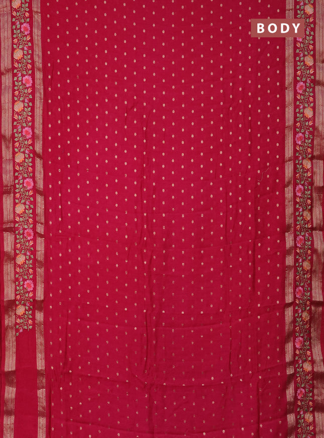 Semi chanderi saree pink with allover zari woven buttas and floral embroidery border
