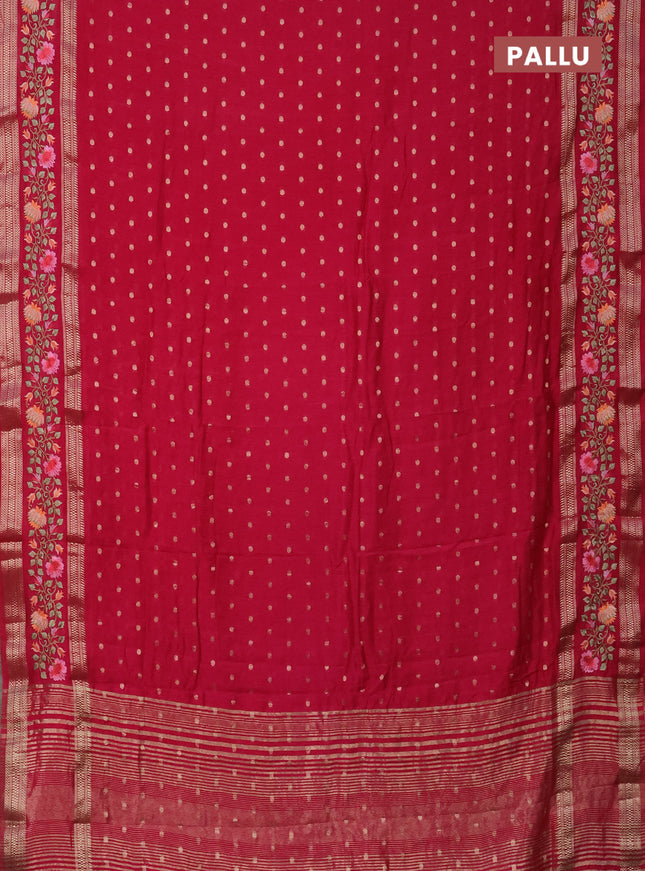 Semi chanderi saree pink with allover zari woven buttas and floral embroidery border