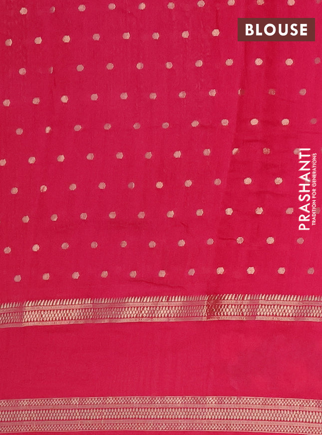 Semi chanderi saree pink with allover zari woven buttas and floral embroidery border