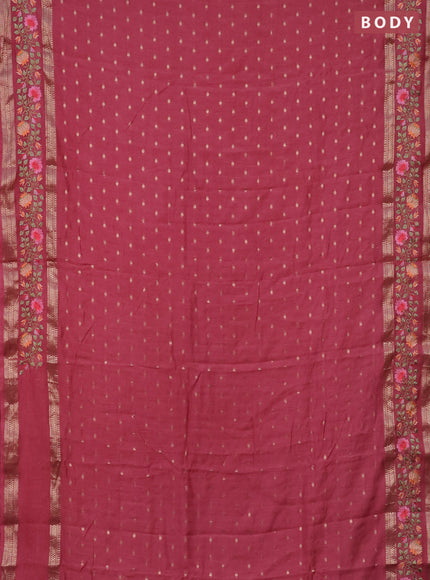 Semi chanderi saree peach pink with allover zari woven buttas and floral embroidery border
