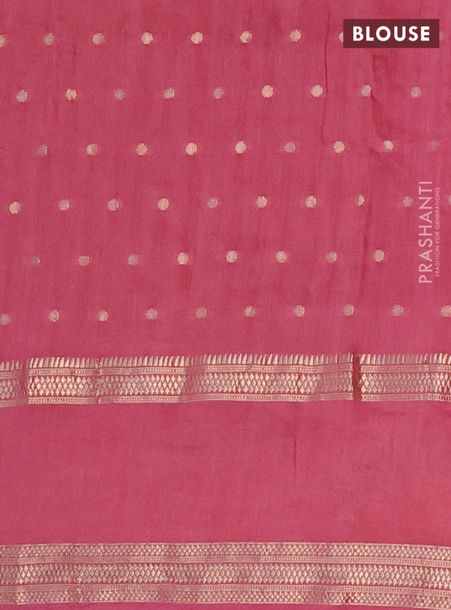 Semi chanderi saree peach pink with allover zari woven buttas and floral embroidery border