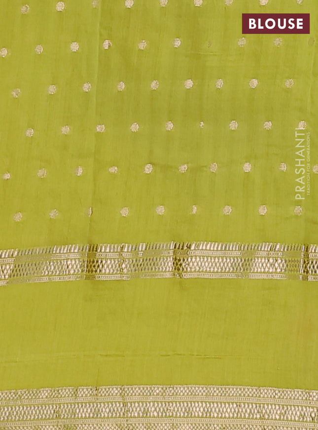 Semi chanderi saree fluorescent green with allover zari woven buttas and floral embroidery border