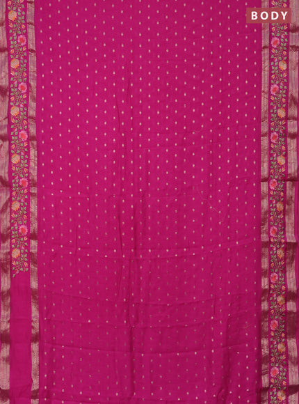 Semi chanderi saree pink with allover zari woven buttas and floral embroidery border