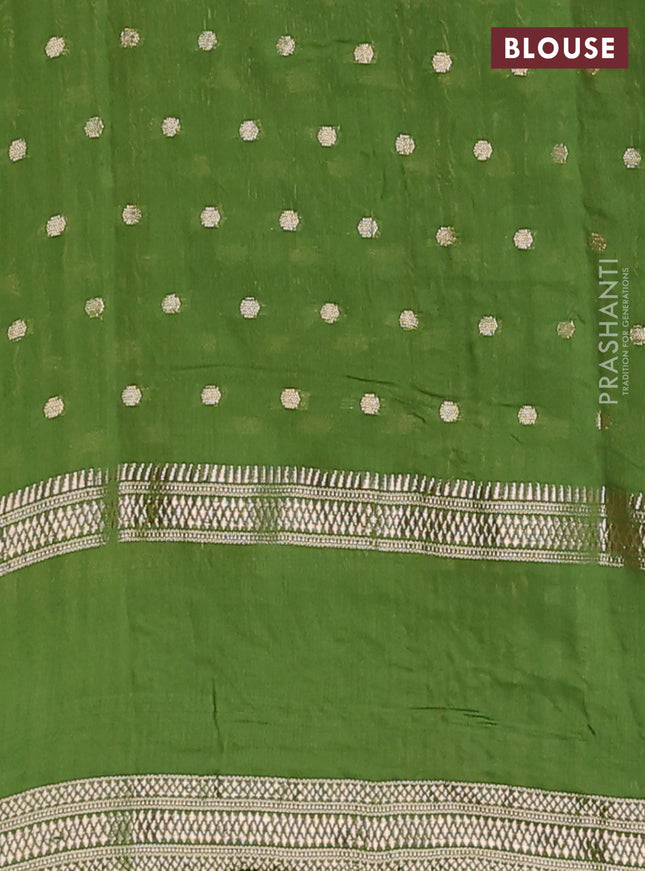 Semi chanderi saree light green with allover zari woven buttas and floral embroidery border