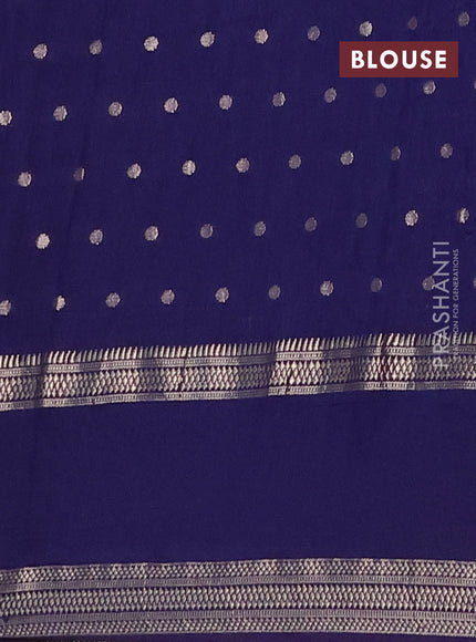 Semi chanderi saree dark blue with allover zari woven buttas and floral embroidery border
