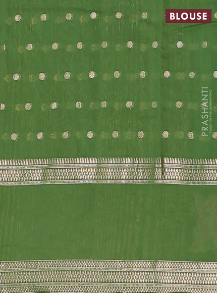 Semi chanderi saree light green with allover zari woven buttas and floral embroidery border