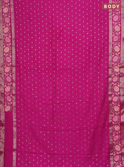 Semi chanderi saree pink with allover zari woven buttas and floral embroidery border